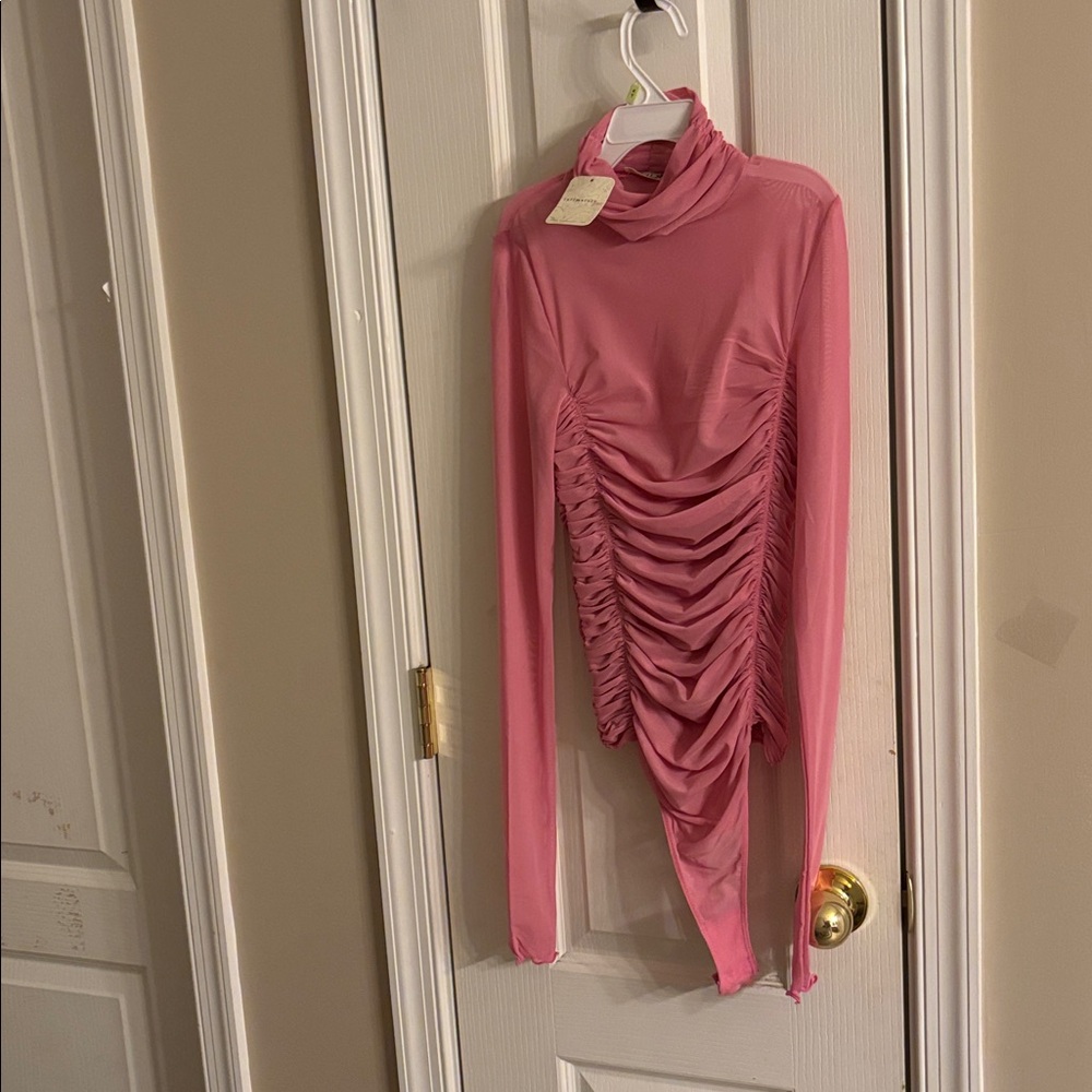 NWT intimately Free People sheer Pink Ruched Long Sleeve body suit size XS